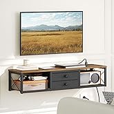 YATINEY Floating TV Stand with Power Outlet, Wall Mounted Media Console for TVs up to 50 Inch, Entertainment Center with Storage, for Living Room, Bedroom, Rustic Brown and Black DS04UBR