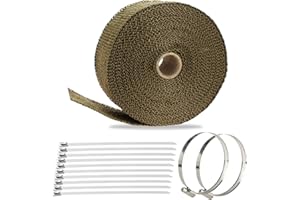 TUHOOMALL 2" x 50' Titanium Exhaust Heat Wrap for Motorcycle Car,Fiberglass Exhaust Header Wrap Tape with Stainless Steel Locking Ties and Duct Clamps (Titanium)