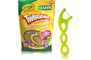GUM Crayola Twistables Kids Flossers with Fluoride - Designed for Little Hands - Three Fun Fruit Flavors - Easy to Use Kids Floss Picks for Children Ages 3+, 90 Count
