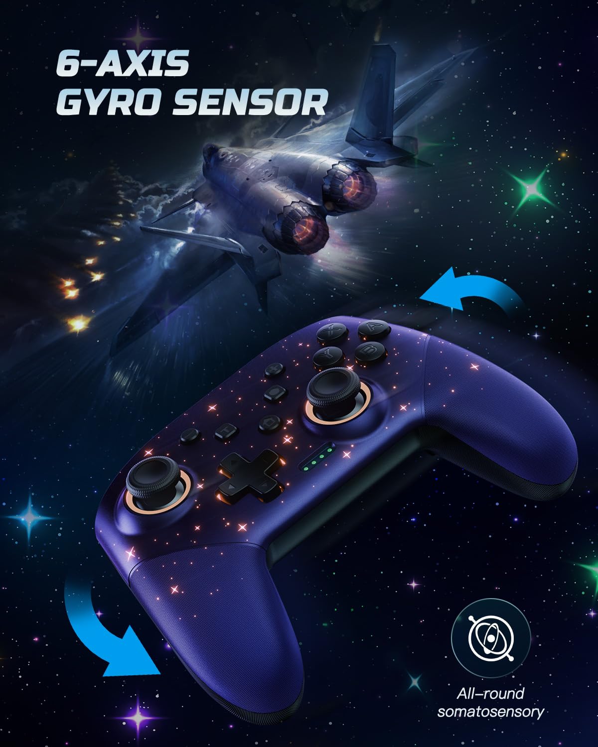 VOYEE Switch Controller, LED Star Wireless Pro Controllers Compatible with Switch/Lite/OLED, Multi-Platform Windows PC with 9 Colors Colorful RGB Lights/Programmable/Vibration/Turbo/Wakeup