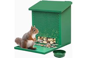 Gavinjitao Squirrel Feeders for Outside，Squirrel Feeder with Foldable Metal Front Panel Perch Funny Metal Chipmunk House Hanging Boxes Easy to Refill (Green)