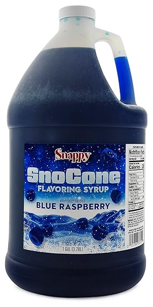 SNAPPY BLUE RASPBERRY SNO CONE SYRUP, 1 GALLON (128 OUNCES) SIZE, READY TO USE FOR SNOW CONE MACHINES, FLAVORED SYRUP FOR SHAVED ICE, 14 FLAVOR OPTIONS