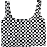WSPLYSPJY Women's Plus Size Black and White Vest Checked Print Cami Crop Tank Tops