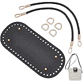 PH PandaHall Crochet Bag Making Kit, 8.7x4 inch Black Oval Leather Bag Bottom Base 2pcs 11.8 inch Leather Braided Bags Handles for Purse Making Handbag Weaving DIY Handmade Supplies