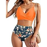 Holipick Women High Waisted Bikini Set Two Piece Swimsuits Push up Wrap Swim Suits Top Tummy Control Bathing Suit
