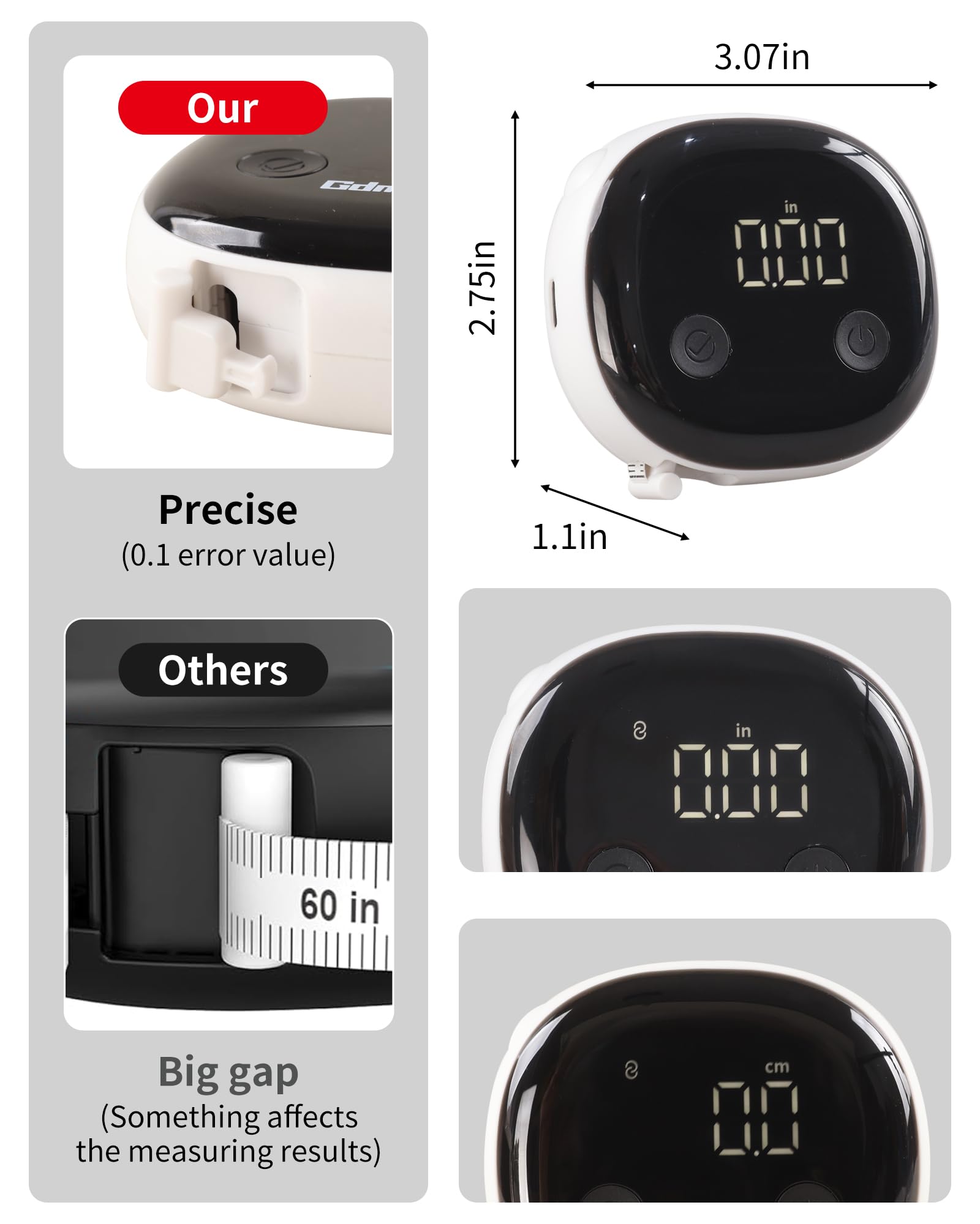 Smart Body Measuring Tape - Bluetooth Measuring Tape for Body Measurements with App - LED Display and Locking Retractable Measure for Weight Loss/Fitness - 60in/150cm