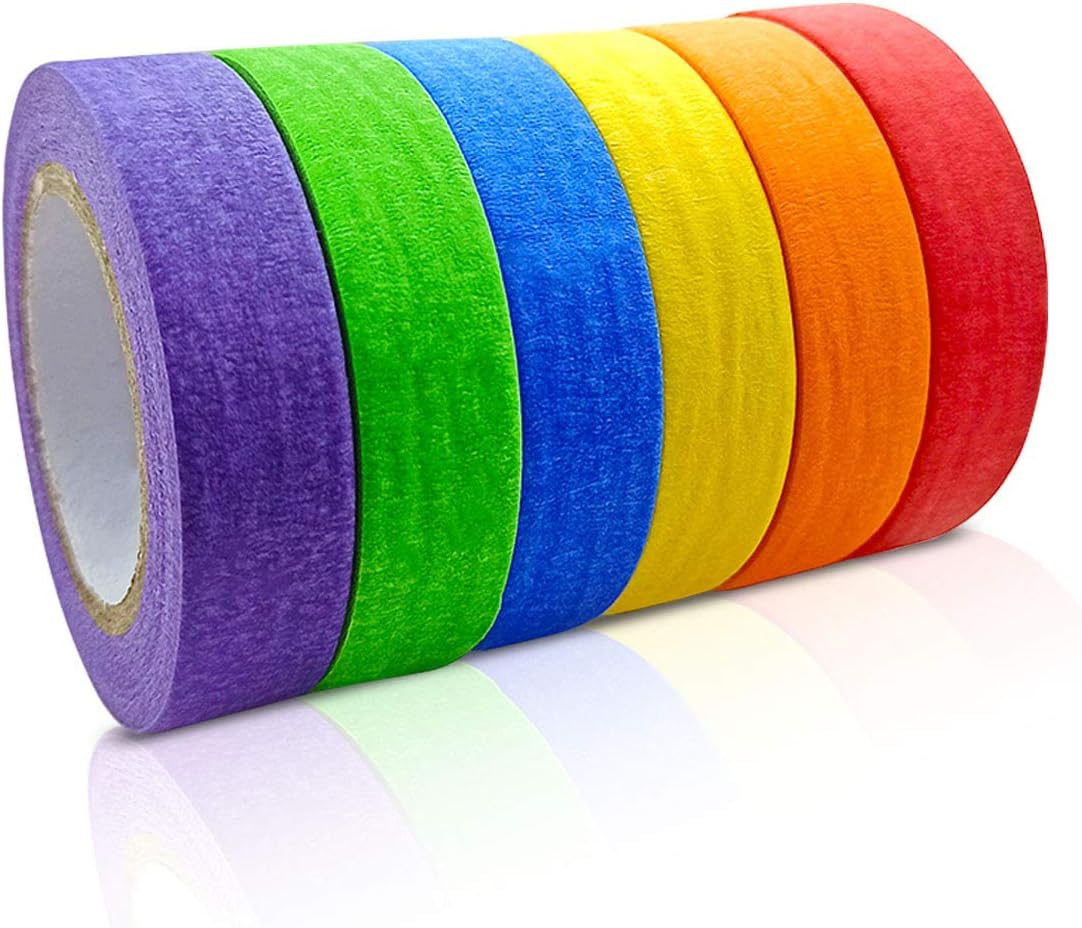 6 Rolls Colored Masking Tape, Colored Tapes, Color Coding Tape for Kids Fun Arts DIY, Identification, School Projects, Party Decorations, Home Decoration, Office Supplies(13 Yards x 0.6 inch)