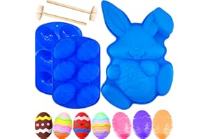 JJZXWISH 3Pcs Large Bunny Mold Easter Egg Mold, 3D Rabbit Bunny Easter Egg Shape Silicone Mold Easter Bunny Cake Mold Chocolate Egg Mold Silicone Baking Mould for Candy Jello Cocoa Bombs with 2 Wooden Hammers