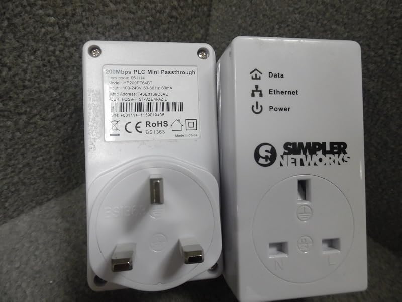 Simpler Networks Homeplug AV 200Mbps Ethernet Adapter Twin Pack HP200PT64BT2