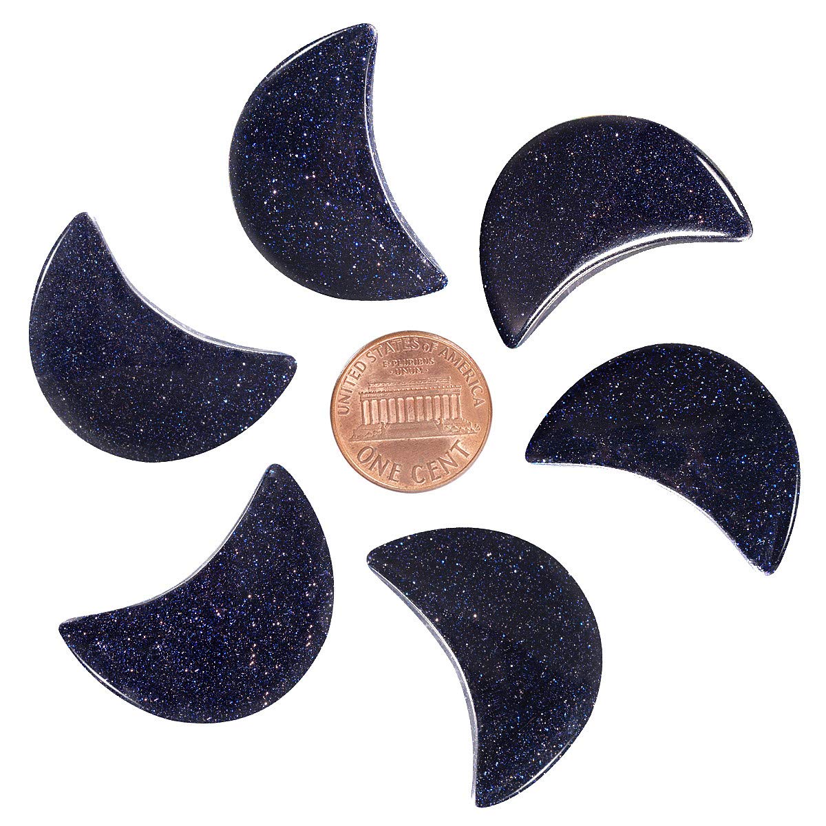 mookaitedecor Set of 5 Blue Sandstone Moon Healing Crystal Pendants for Jewellery Making, Semi Precious Moon Shaped Palm Worry Stones for Anxiety Stress Relief Tumbled Pocket Stone Desk Decor