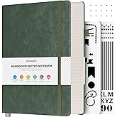 OFFIGIFT Bullet Dotted Journal Notebook, 312 Numbered Pages A5 Hardcover Leather Journal, 100gsm No Bleed Paper Dot Grid Notebook with Index Pages, Dot Journal for Women Men, 5.75" x 8.38", Green