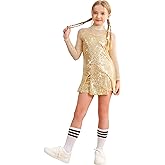 Sanmsoner Girls Sequins Dance Dress Mesh Hip Hop Costume Long Sleeve Top and Shorts Jazz Sparkle Suit Outfits 5-12 Years