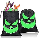 Kingdder 2 Pcs Halloween Glow in The Dark Ghost Bag 16.5 x 13.4 Inch Treat Bags with Drawstrings Cloth Candy Sack Luminous Reusable Tote Bags for Halloween Party Favors Supplies Gift (Fierce)