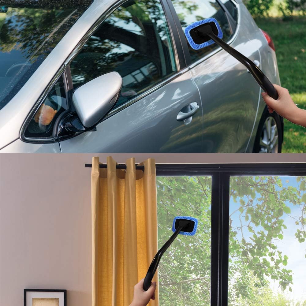 Car Window Cleaner, Microfiber Car Window Cleaning Tool with 4 Washable and Reusable Cloth Pad Head, Extendable Handle and Spray Bottle for Auto Glass Wiper Car: Health & Personal Care