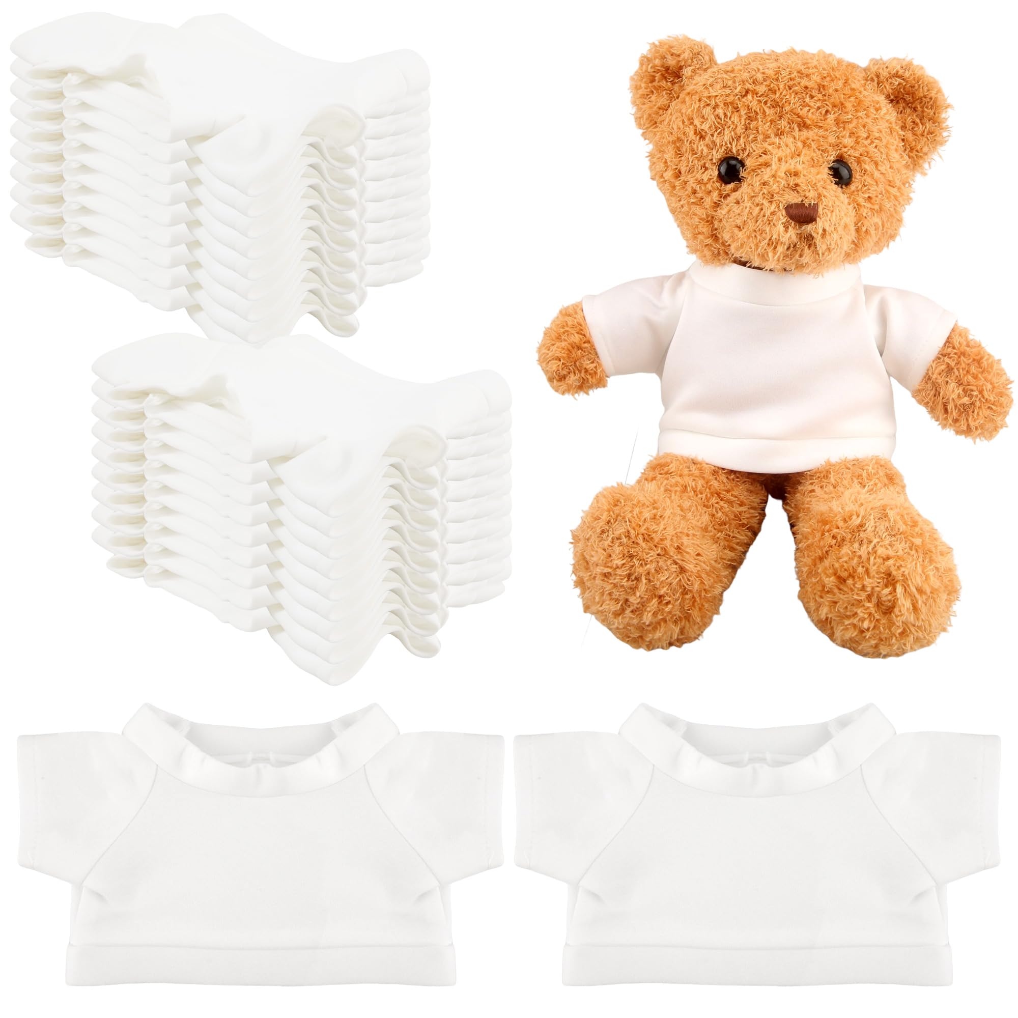 20 Pcs Sublimation Blank Bear Clothes Stuffed Animal Toy White Clothing Include 10 Teddy Bear Blank Shirt with 10 Teddy Bear White Hoodie for 15 Inch Stuffed Bears Dolls DIY (Color Style 2)