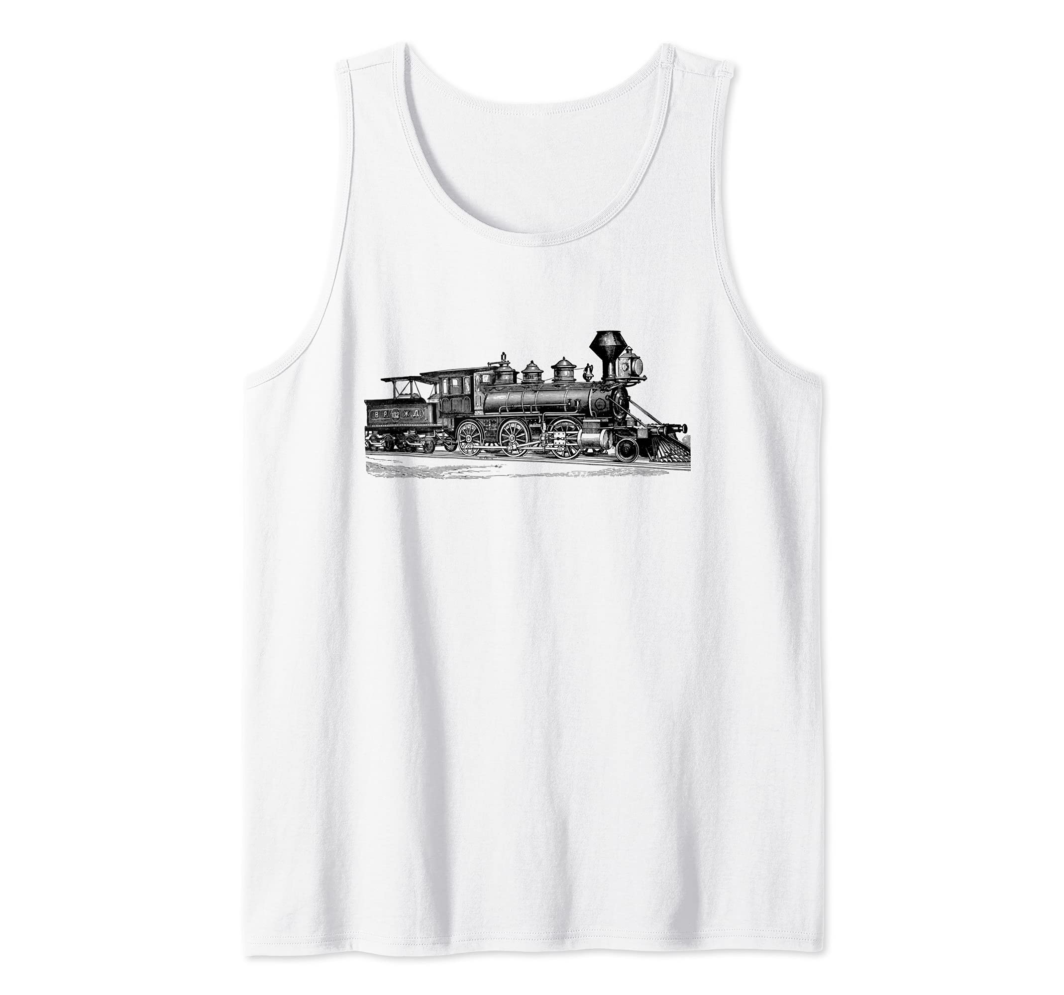 Vintage Locomotive Antique Train Railroad Line Art Tank Top