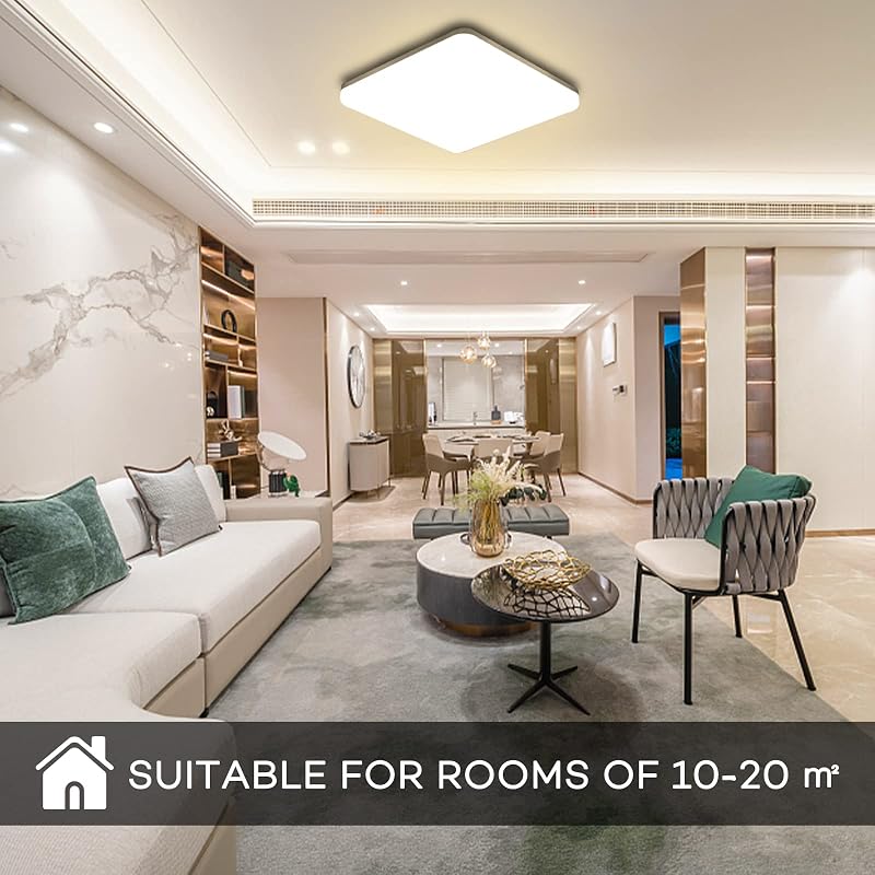 Luz de teto LED, 20W 2000LM 4000K Candeeiros de teto, lâmpada quadrada quadrada ultrafina IP44 para sala de estar, casa de banho, varanda, quarto, corredor, cozinha, cozinha