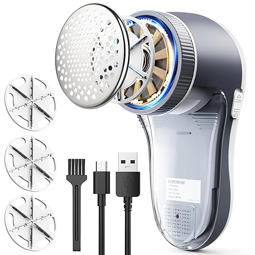 POPCHOSE Lint Remover, Bobble Remover for Clothes, Rechargeable Fabric Shaver, Electric Woolen Jumper Debobbler, Clothes Defuzzer for Sweater, Fuzz Remover for Knitwear, Sofa, Couch
