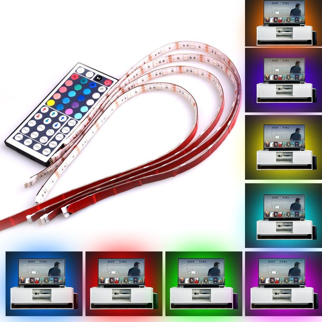 LED Strip Light, Sarepo 4x50cm RGB Multi Colour LED Rope Lighting Strip, TV LED Strips Backlight with 44 Key Remote Control for TV Desktop PC [Energy Class A+]