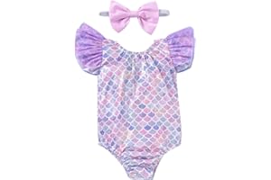 HIHA Toddler Girl Baby Ruffles Mermaid Fish Scale Swimsuit One Piece Swimwear Bathing Sunsuit