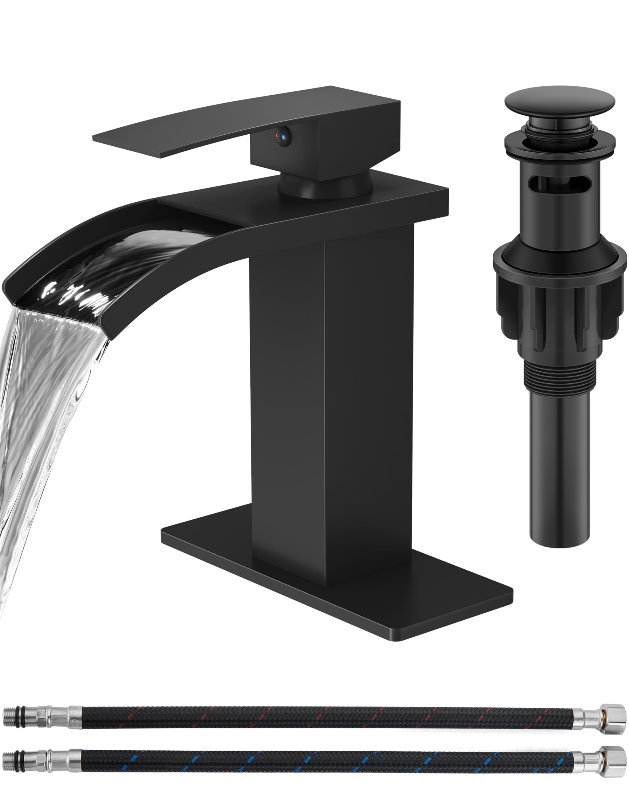 Photo 1 of *MISSING PARTS - See Clerk Notes*
GBBNE Waterfall Bathroom Faucet 1 Hole, Single Hole Bathroom Faucet, Single Handle Vanity Sink Faucet with Deck Plate, Pop-up Drain & Supply Lines, Matte Black