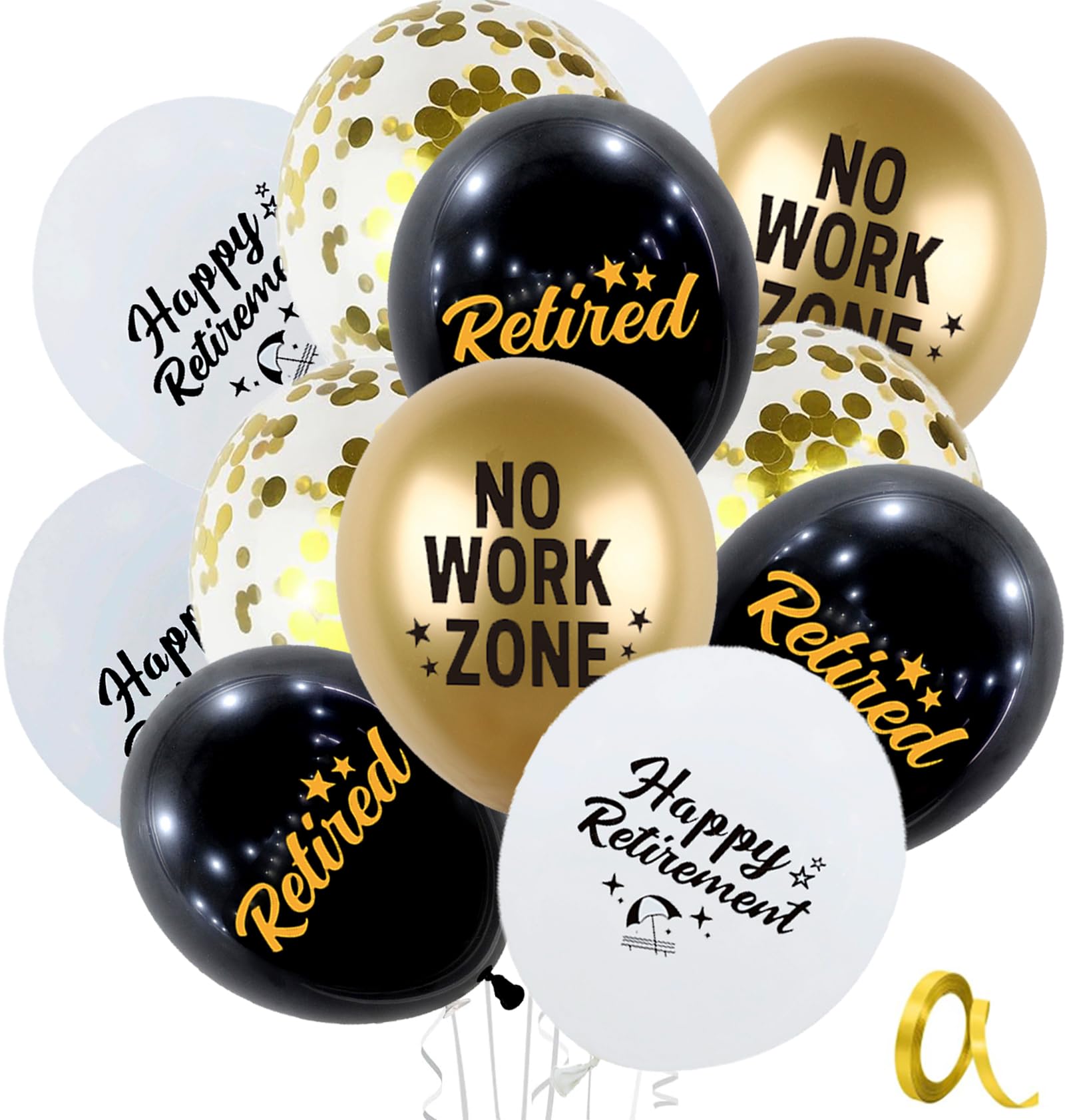 Nikolaus 20 Pcs Happy Retirement Balloons - 12 Inch Black, Gold, and White Latex Balloons for Retirement Theme Party Decorations