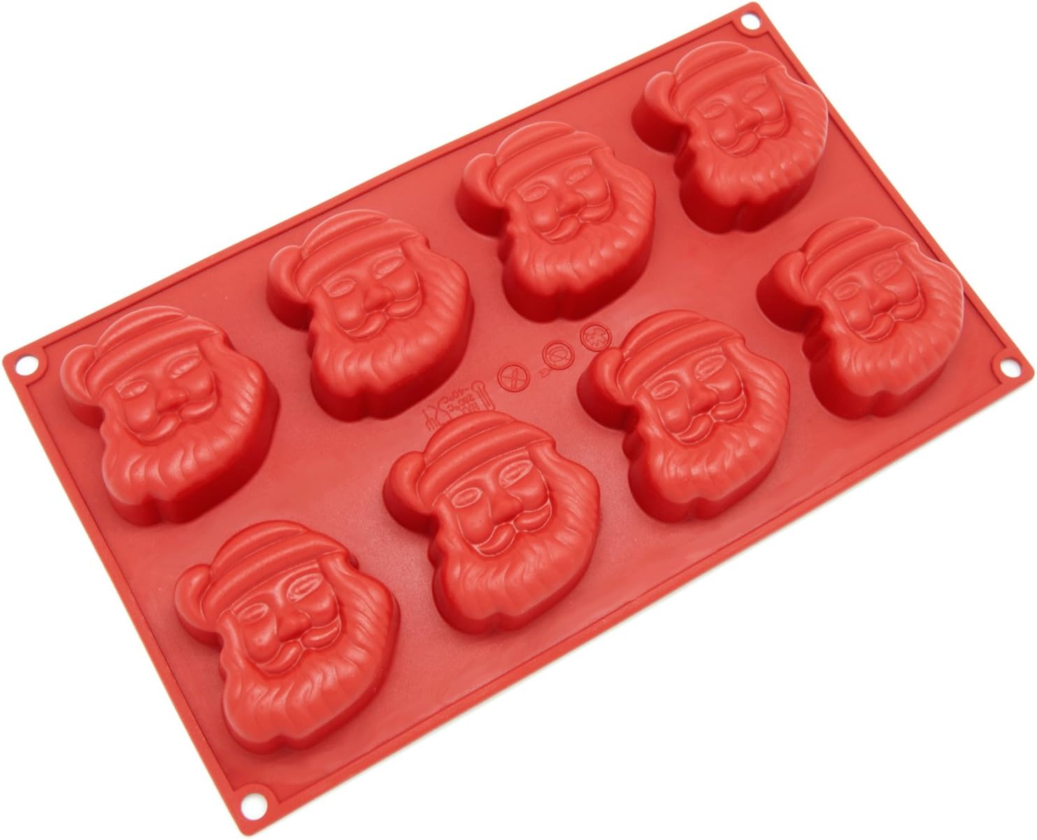 FreshwareSL-127RD 8-Cavity Silicone Holiday Santa Claus Muffin/Cupcake/Brownie/Cornbread/Cheesecake/Panna Cotta/Pudding/Jello Shot and Soap Mold, Red