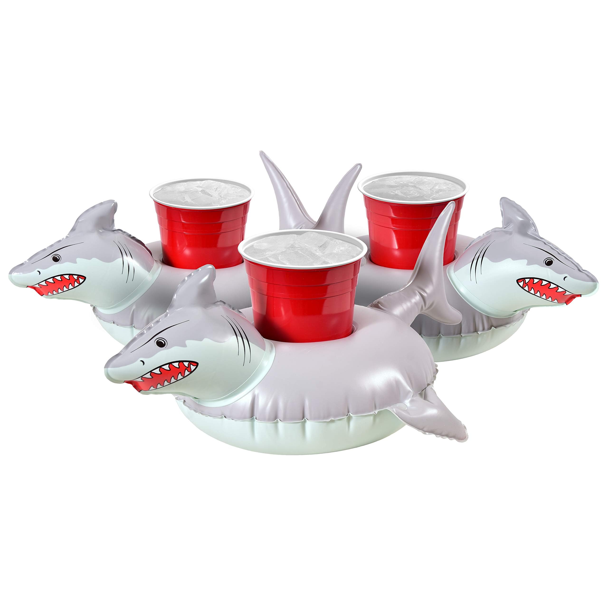 GoFloats Set of 3 Shark Shaped Inflatable Cup Holders Floating Drinks in Style