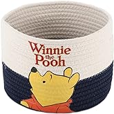 YAHUAN Cotton Rope Basket with Bear-Patterned Cotton Rope Storage Basket Collapsible Blanket Basket with Handles(blue white)