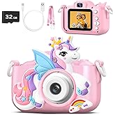 Kids Camera Toys for 3-8 Year Old Boys & Girls, 1080P HD Digital Video Toddler Camera with 32GB SD Card & Selfie Mode, Shockproof Cover Christmas Birthday Gifts for Age 3 4 5 6 7 8, Pink