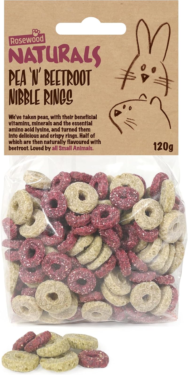 Rosewood Pea n Beetroot Nibble Rings Treats 120g Small Animal