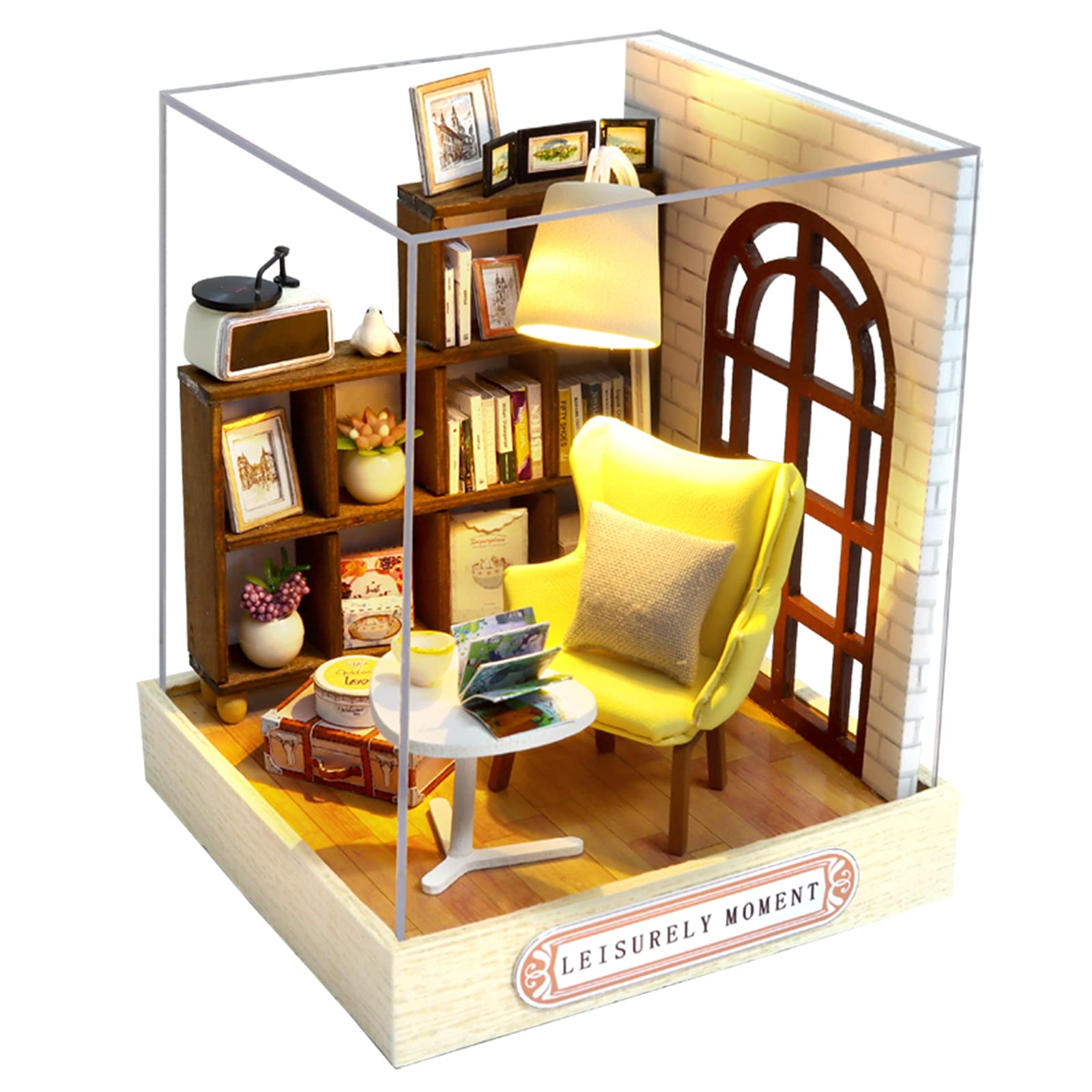 Cuteroom DIY Wooden DollHouse Kit,Dollhouse Miniature with Furniture and Dust Cover Handmade Crafts Miniature Dolls House kit for Teens Adult Gift (Leisurely Moment)