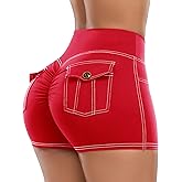 SEASUM Women's 3/4.5 Inch High Waisted Booty Shorts with Pockets - Butt Lifting Cargo Scrunch Gym Yoga Workout Bottom