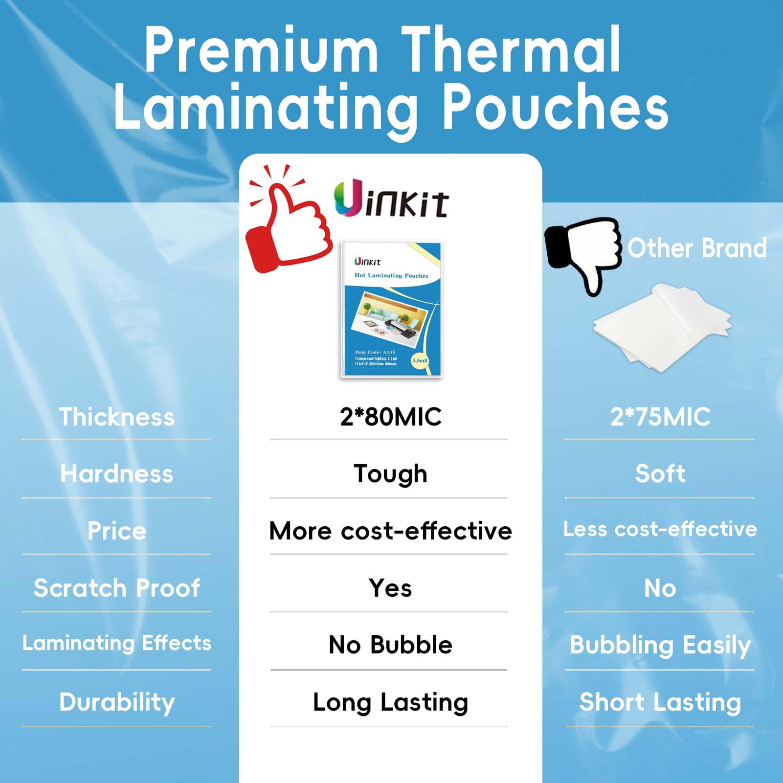 Uinkit 3.5Mil 100Pack Clear Laminating Sheets, Menu Size, 11.5 x 17.5-Inch Laminate Pouches, Protector for Photo Papers, Use in Office School Supplies, Rounded Corner