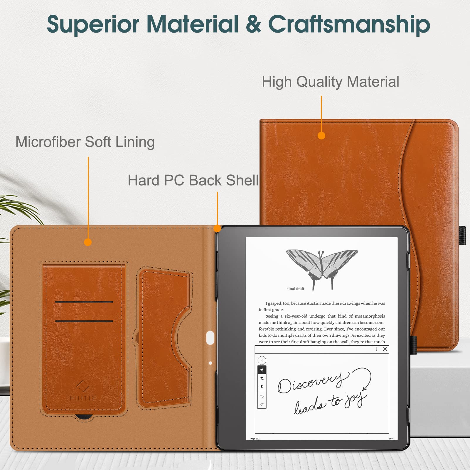 Fintie Stand Case for Kindle Scribe - Premium PU Leather Foldable Stand Cover Auto Sleep/Wake with Card Slot and Pen Holder for 10.2 Inch Kindle Scribe (2024/2022 Release), Brown