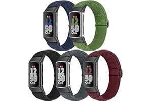 Bcuckood 5 Pack Elastic Nylon Watch Bands Compatible for Fitbit Charge 6/Fitbit Charge 5, Adjustable Breathable Replacement Stretchy Nylon Loop Wristband Sport Strap for Women Men