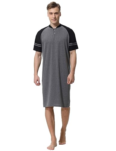 Aibrou Herren Schlafanzugoberteil Nachthemd Kurzarm Sleepshirt