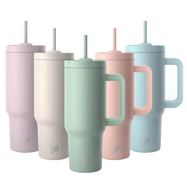 GO! 40OZ STAINLESS STEEL HANDLE TUMBLER WITH TRIPLE INSULATION & COPPER LINING – KEEPS DRINKS COLD FOR 18 HOURS & HOT FOR 6 – SPILL-RESISTANT DUAL-FUNCTION LID WITH STRAW AND SWEAT-FREE (MINT GREEN)
