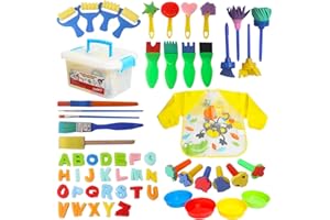 Lot de 59 mini pinceaux de peinture pour enfants avec 26 alphabets anglais (avec tablier et boîte)