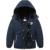 TUNICCE Boy's Waterproof Winter Jacket Warm Puffer Coat Fleece-Lined Insulated Outerwear with Detachable Hood Parka for Kids