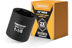 TIGHTSPOT 1/2 Inch Drive 1-1/8 Inch Shallow Impact Socket with Anti-Rounding 6 Point Design, Heat-Treated CRV Steel