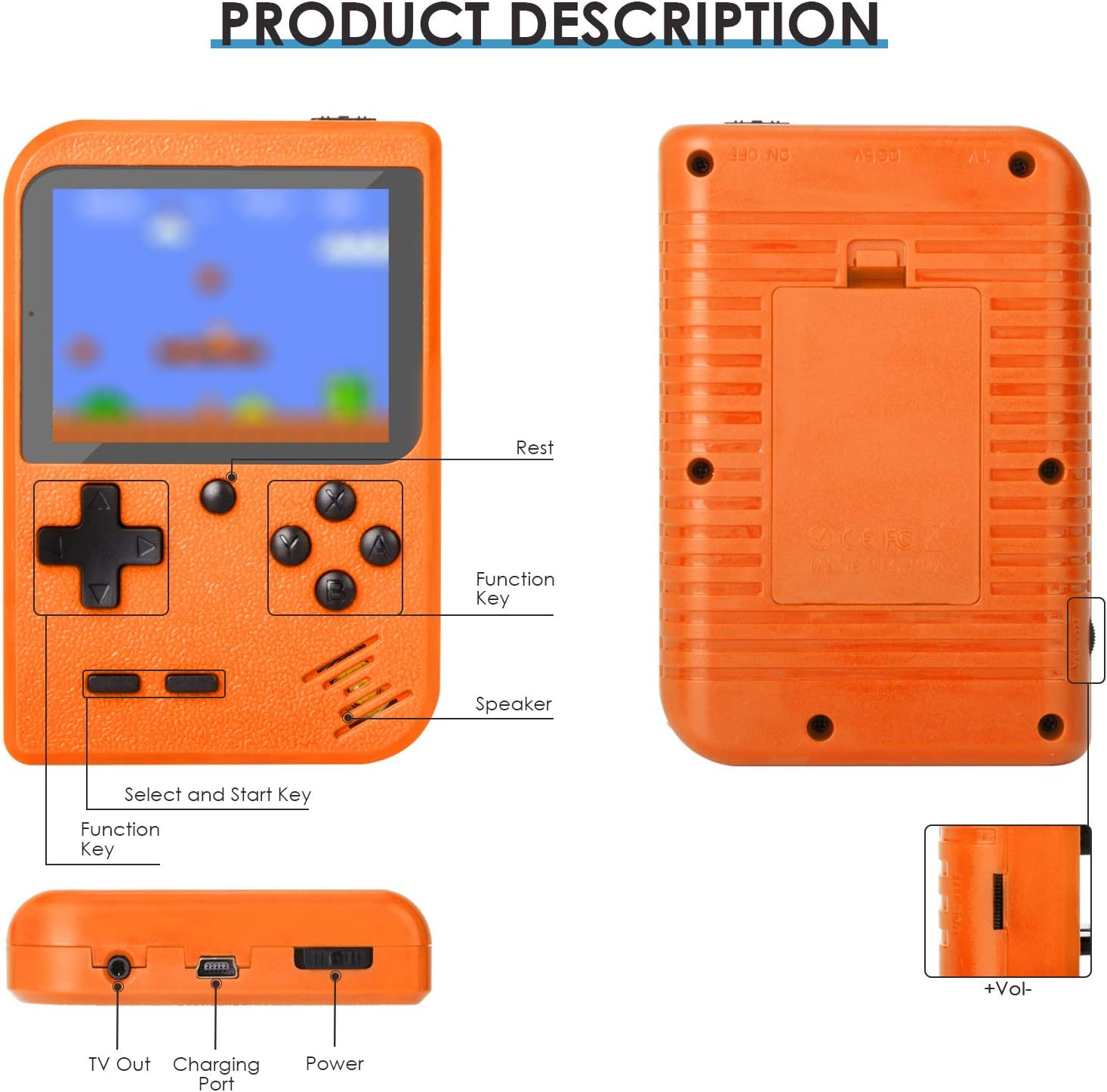 Handheld Game Console, Retro Mini Game Player with 500 Classic FC Games, 3.0 Inch Screen 800mAh Rechargeable Battery Portable Game Console Support TV Connection & Two Players for Kids Adults: Toys & Games