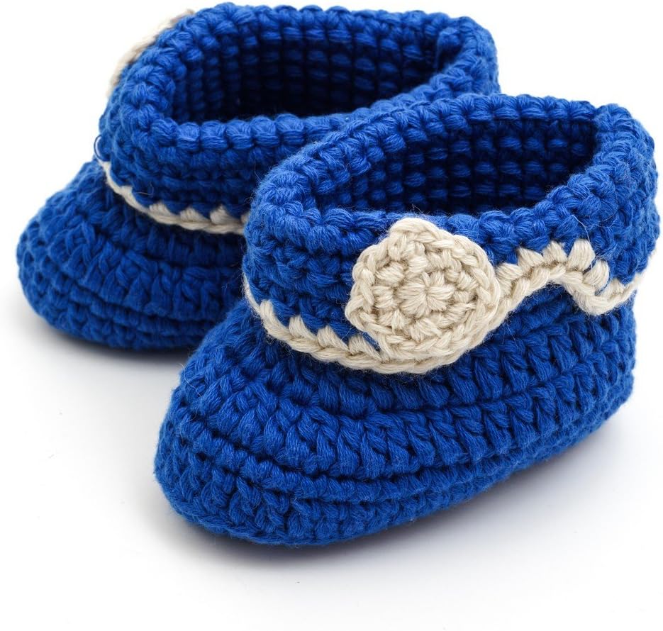 KeeCro Crochet Baby Booties Newborn Socks Shoes Blue with White Lace (6 - 12 Monthes)