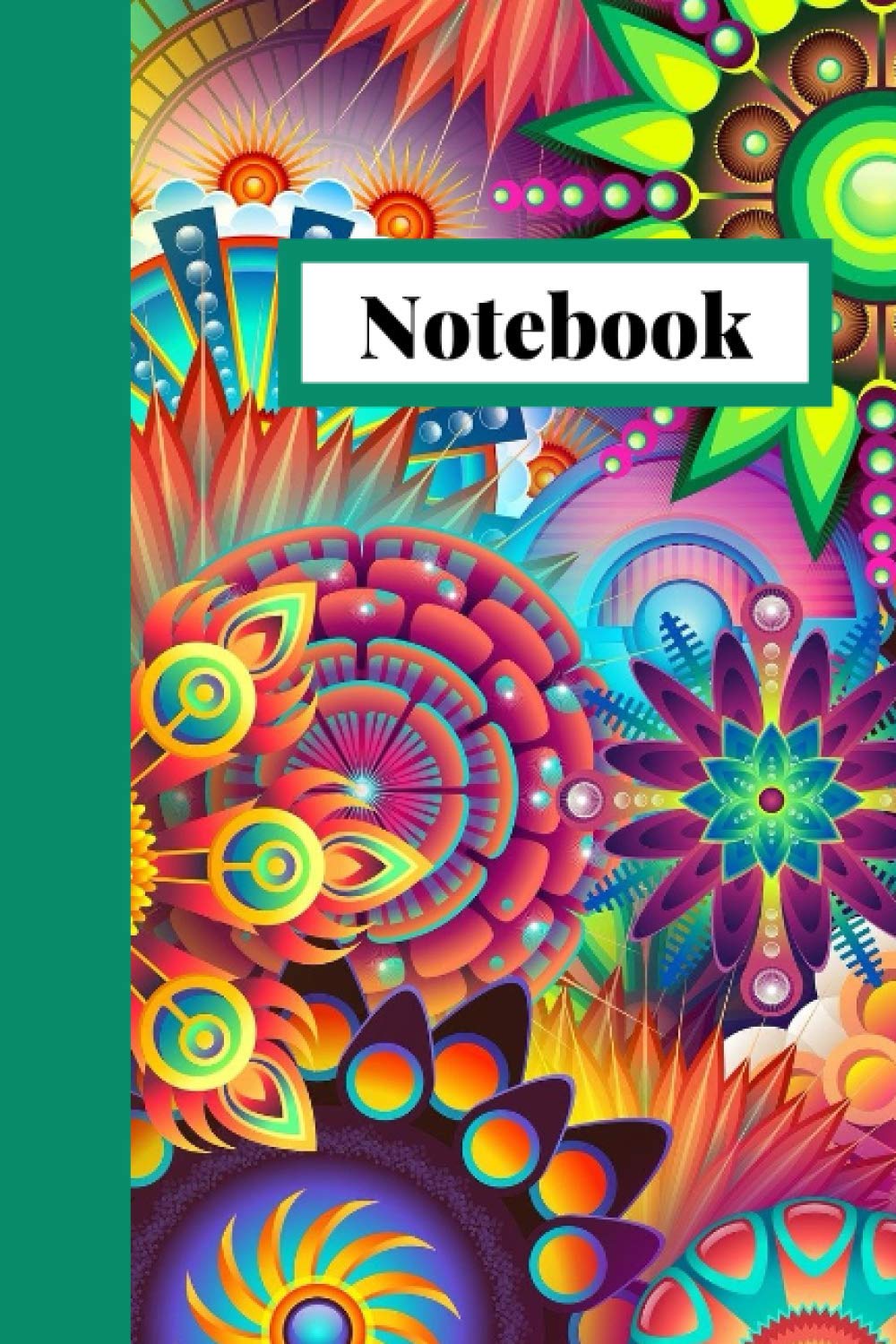 Notebook: Brightly Colored Mandala Blank Lined Notebook