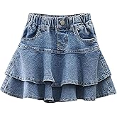 OYOANGLE Girl's Denim Skirts Double Layered Ruffle Short Jean Skirts with Pockets