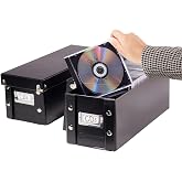 Snap-N-Store CD Storage Box, 2-Pack, Holds 165 Sleeved CDs per Box, Black | Reinforced corners, chrome label holder, snap assembly, works well as a cd holder and cd organizer, folds flat