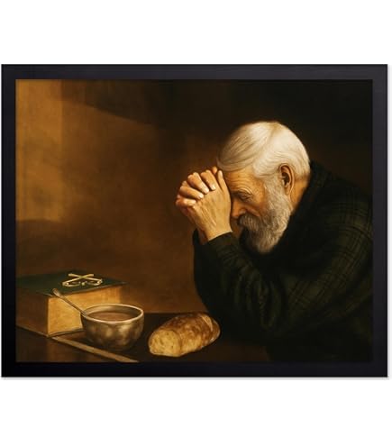 Daily Bread Man Praying at Table Grace Religious Wall Picture 8x10