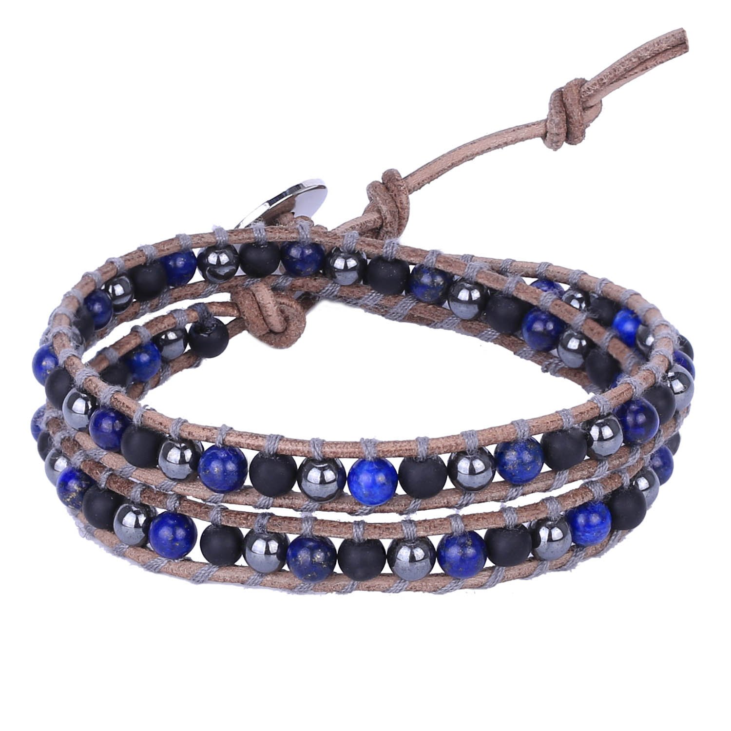 KELITCH Unisex Lapis Beaded Strands Bracelets Handmade Leather Multilayer Wrap Bracelet New Vintage Bracelets