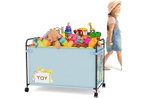 JBBTOOL Toy Box Storage, 180L Extra Large Toy Chest with 360° Wheels, Oxford Cloth Metal Toy Box for Boys, Girls, Stuffed Animals, Clothes, Bedroom, Living Room (Blue)