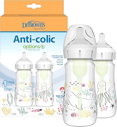 Dr. Brown's Anti-Colic Options+ Wide-Neck Baby Bottle 9oz 2-Pack Ocean